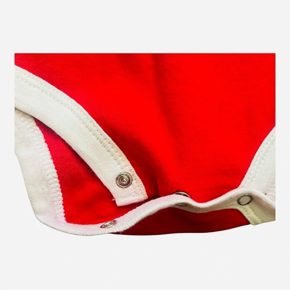 Russell R casual red one piece Unisex 3-6 M white trim snaps graphic design